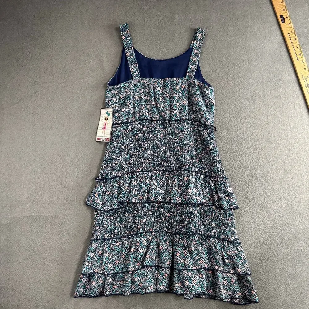 Trixxi Girl Smocked Blue Floral Dress Summer Casual‎ Cute Size 12